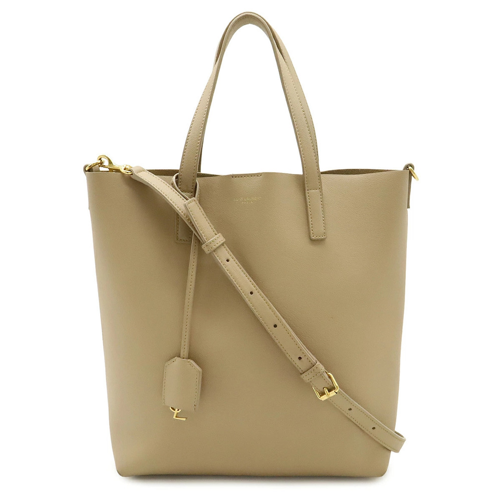 SAINT LAURENT PARIS YSL Yves Toy Shopping Tote Bag Shoulder Leather Beige Cream